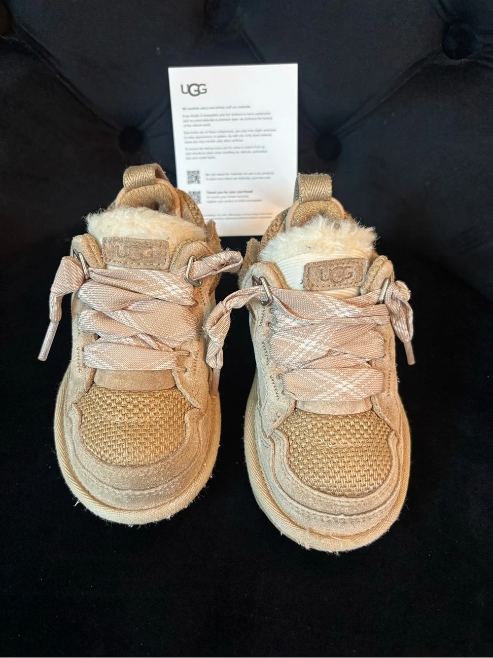 UGG Kids Tan Lace-Up Faux-Fur Lined Boots